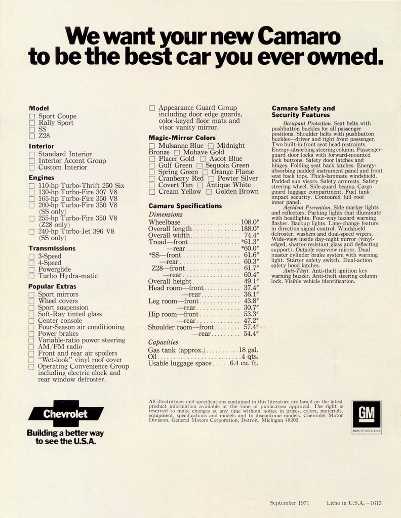 1972 Chev Camaro Brochure Page 8